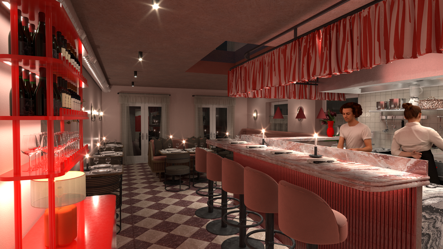 The open kitchen gives way to the intimate dining room. Photo: Willy's