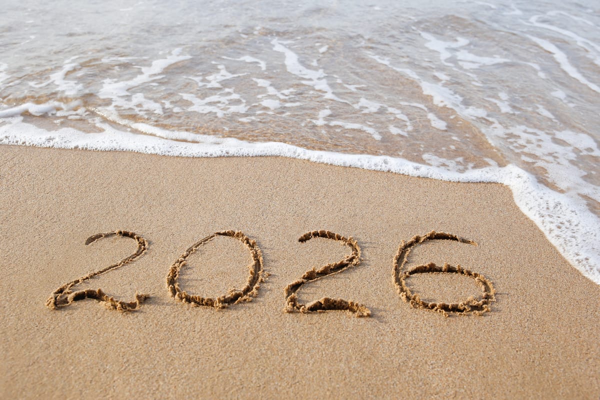 2026 written in the sand on a beach