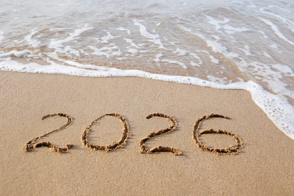2026 written in the sand on a beach